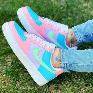 Nike Air Force 1 Pastel Pink Blue Purple Green Women's Sneakers Custom Size 8.5W